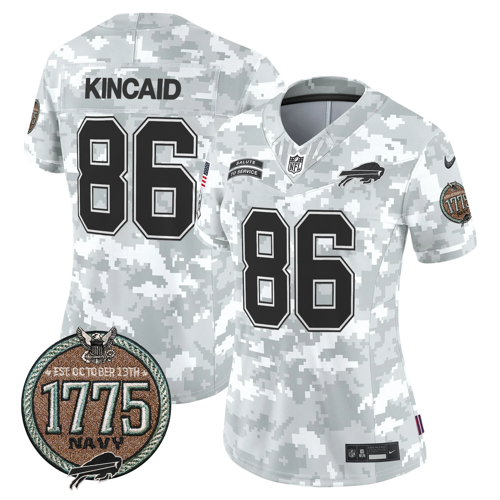 Womens Buffalo Bills 2024 Salute To Service Establishment Year Patch Vapor Limited Jersey Dalton Kincaid Jersey Navy