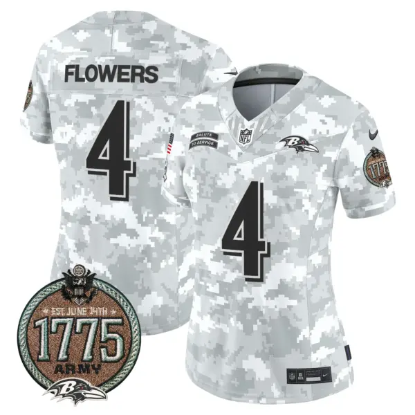 Womens Baltimore Ravens 2024 Salute To Service Establishment Year Patch Vapor Limited Jersey Zay Flowers Jersey Army