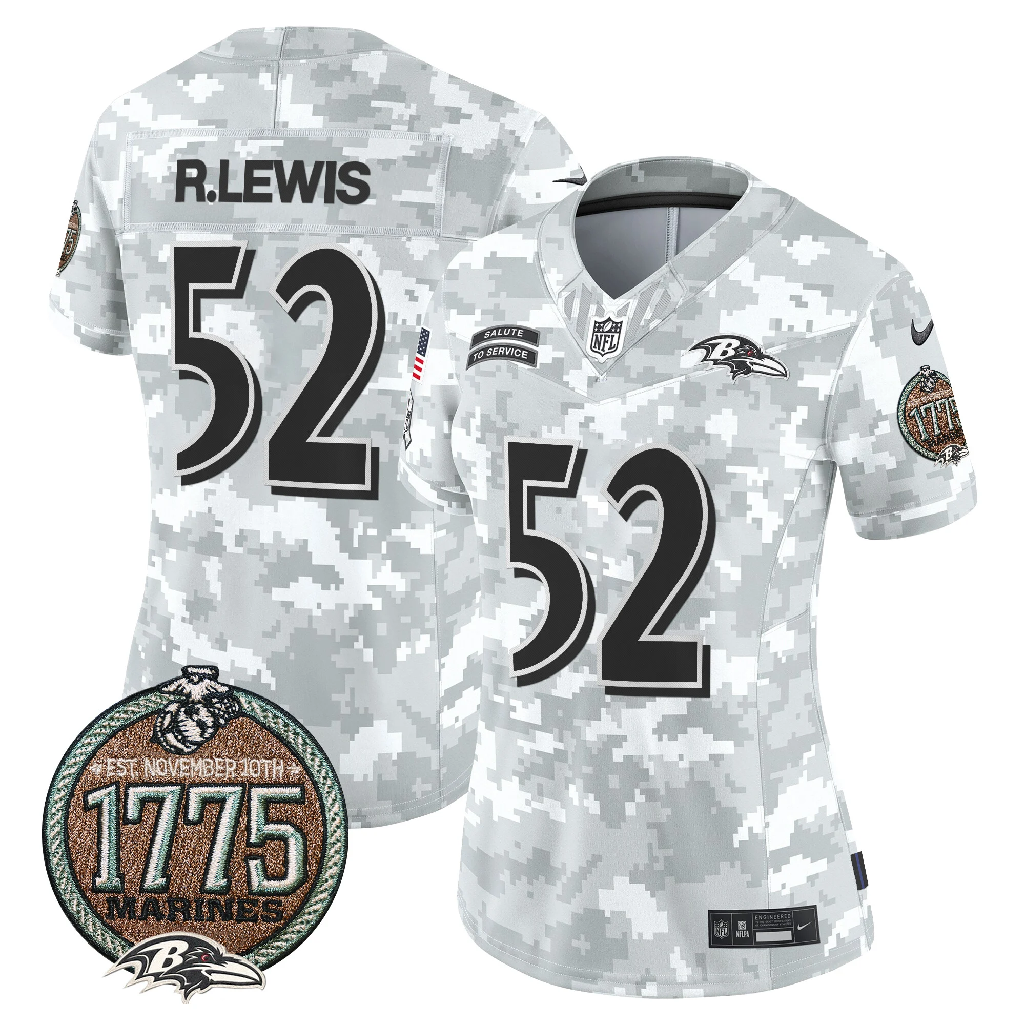 Womens Baltimore Ravens 2024 Salute To Service Establishment Year Patch Vapor Limited Jersey Ray Lewis Jersey Marines