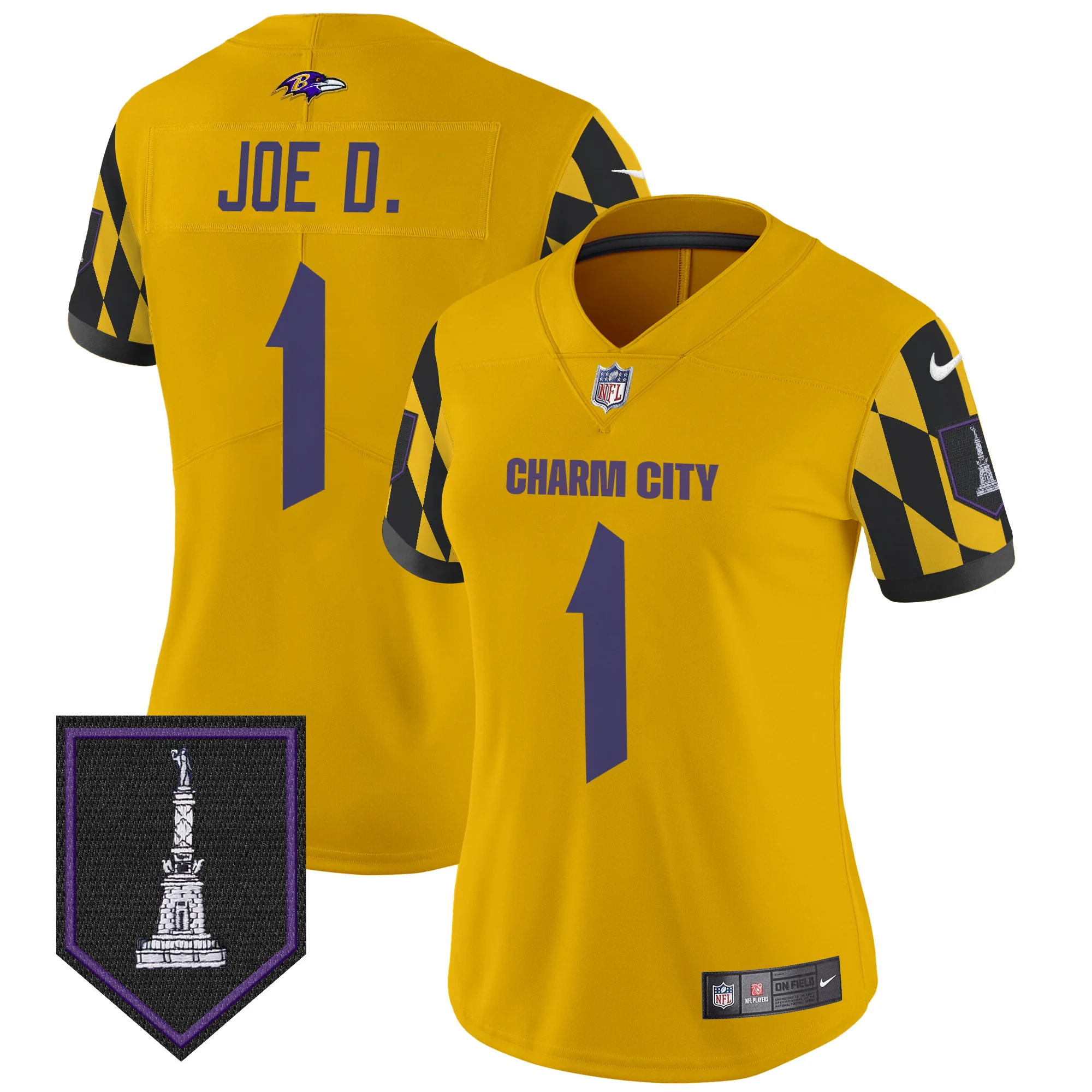 Womens Baltimore Ravens City Edition Patch Vapor Limited Jersey Joe D Jersey Gold