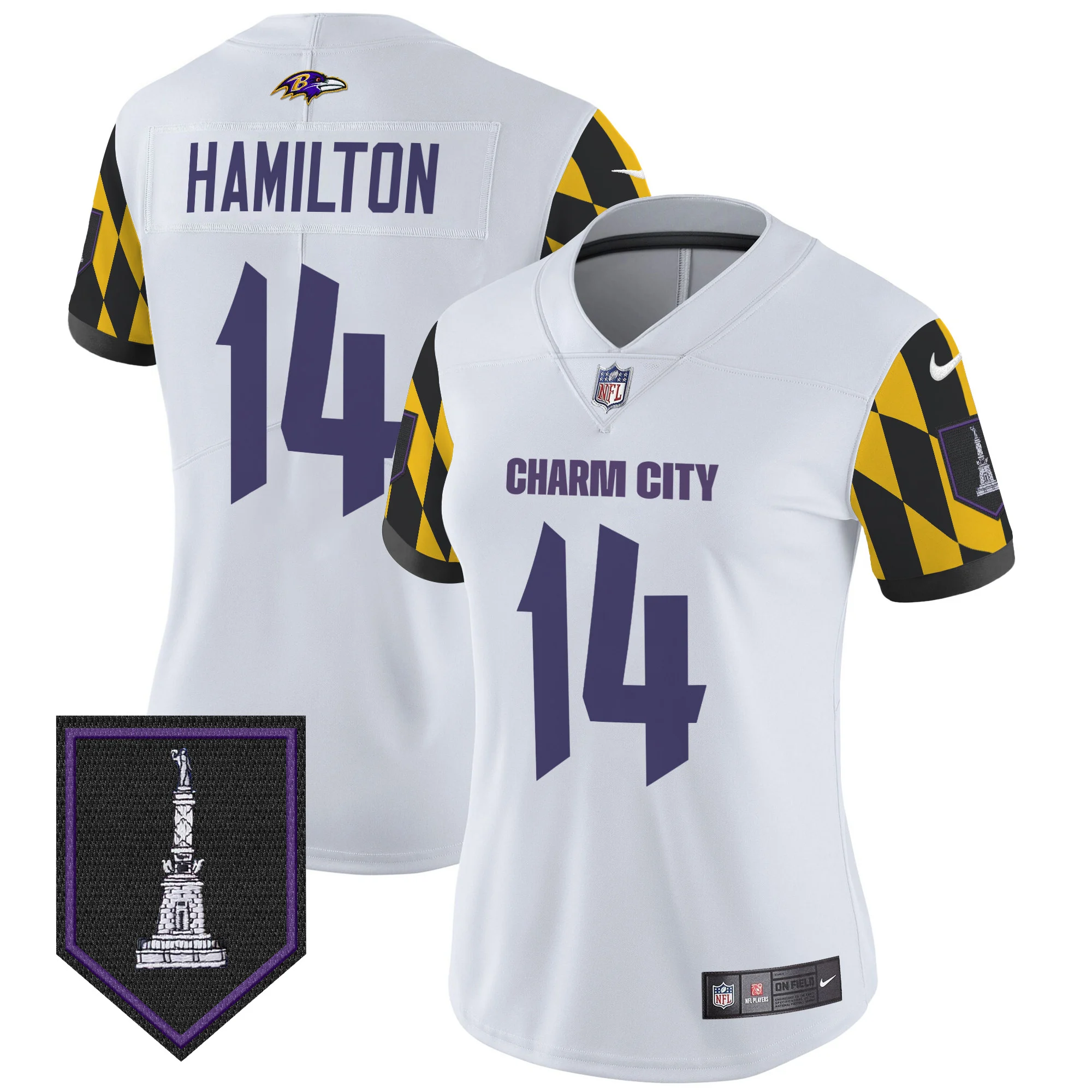 Womens Baltimore Ravens City Edition Patch Vapor Limited Jersey Kyle Hamilton Jersey White
