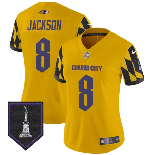 Womens Baltimore Ravens City Edition Patch Vapor Limited Jersey Lamar Jackson Jersey Gold