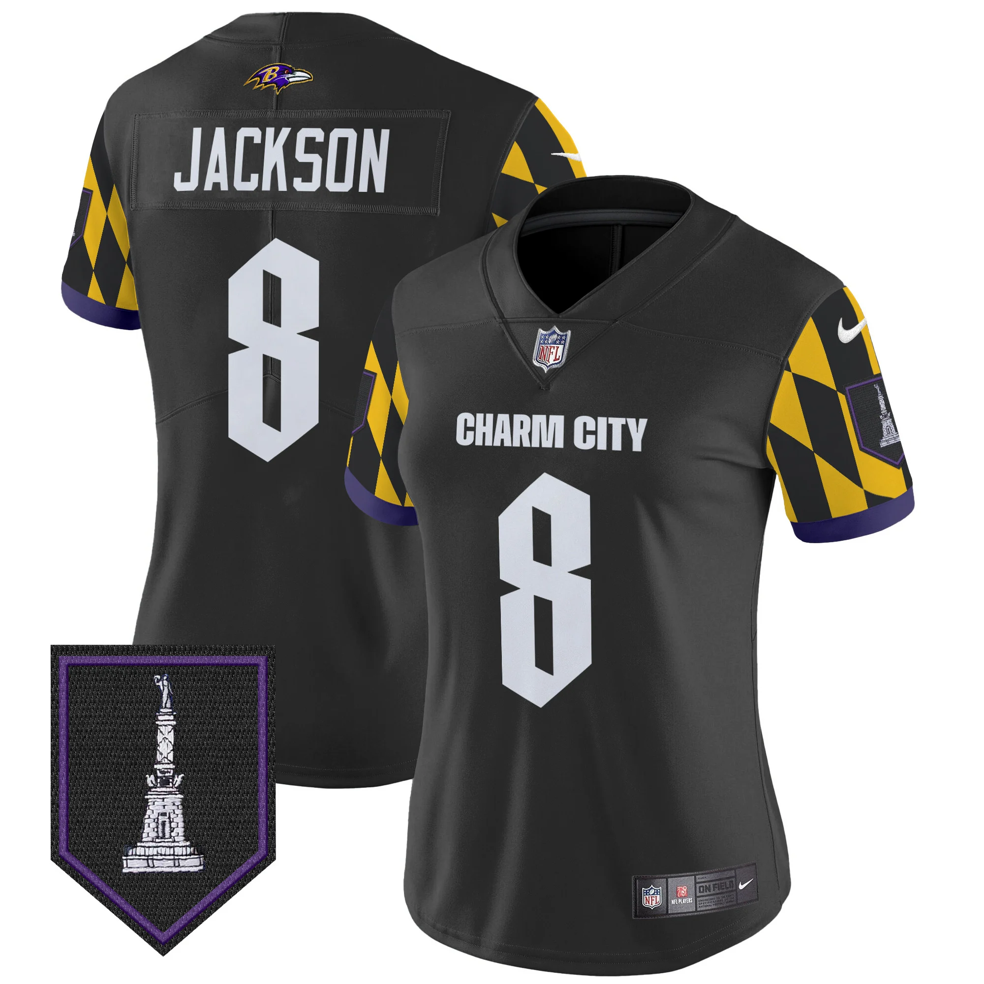 Womens Baltimore Ravens City Edition Patch Vapor Limited Jersey Lamar Jackson Jersey Black