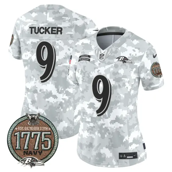 Womens Baltimore Ravens 2024 Salute To Service Establishment Year Patch Vapor Limited Jersey Justin Tucker Jersey Navy