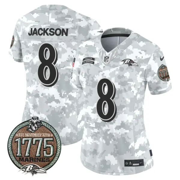 Womens Baltimore Ravens 2024 Salute To Service Establishment Year Patch Vapor Limited Jersey Lamar Jackson Jersey Marines