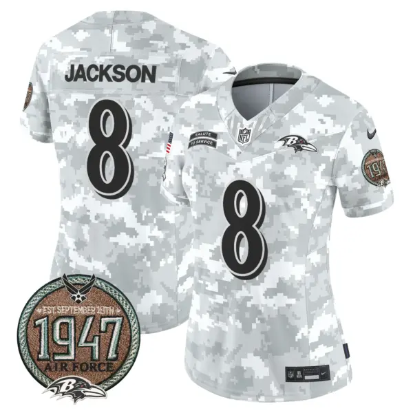 Womens Baltimore Ravens 2024 Salute To Service Establishment Year Patch Vapor Limited Jersey Lamar Jackson Jersey Air Force