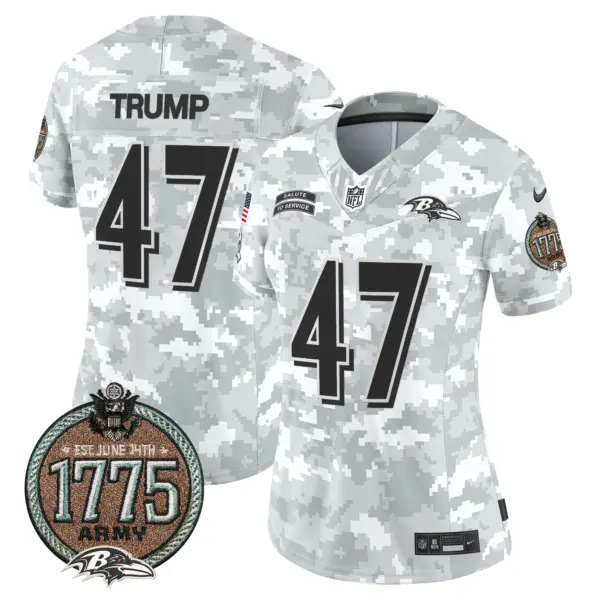 Womens Baltimore Ravens 2024 Salute To Service Establishment Year Patch Vapor Limited Jersey Donald Trump Jersey Army