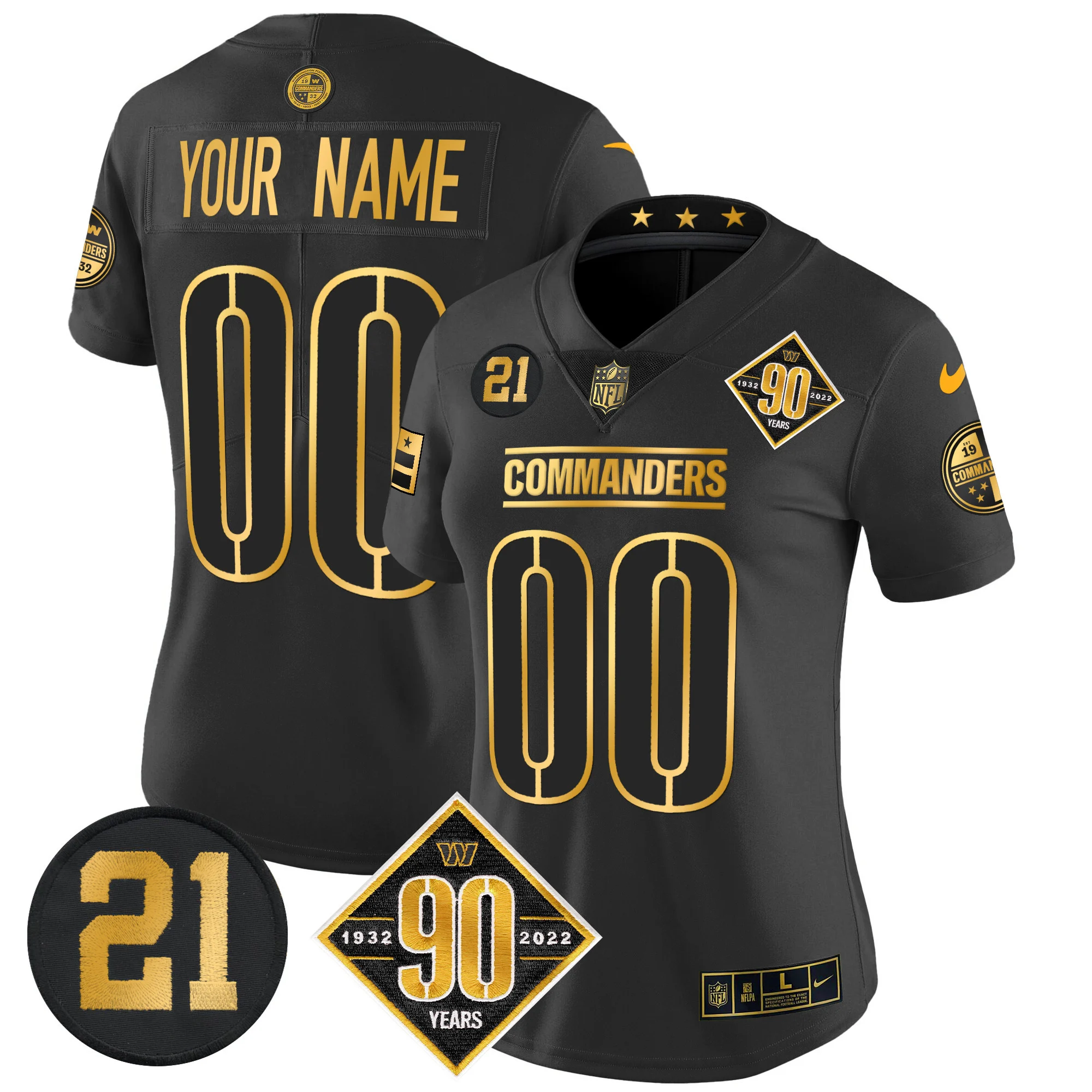 Women’s Washington Commanders 90Th Sean Taylor Patch Gold Vapor Limited Custom Jersey Black Gold