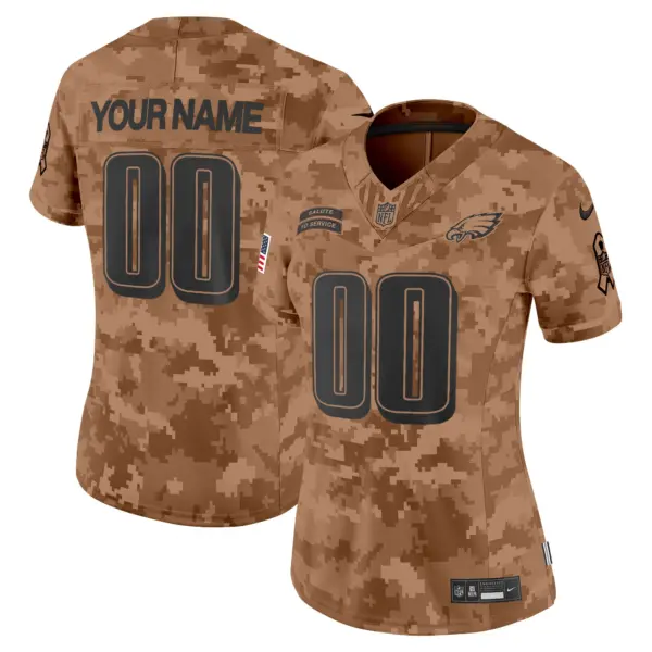 Women’s Philadelphia Eagles 2024 Salute To Service Vapor Limited Custom Jersey Brown Camo