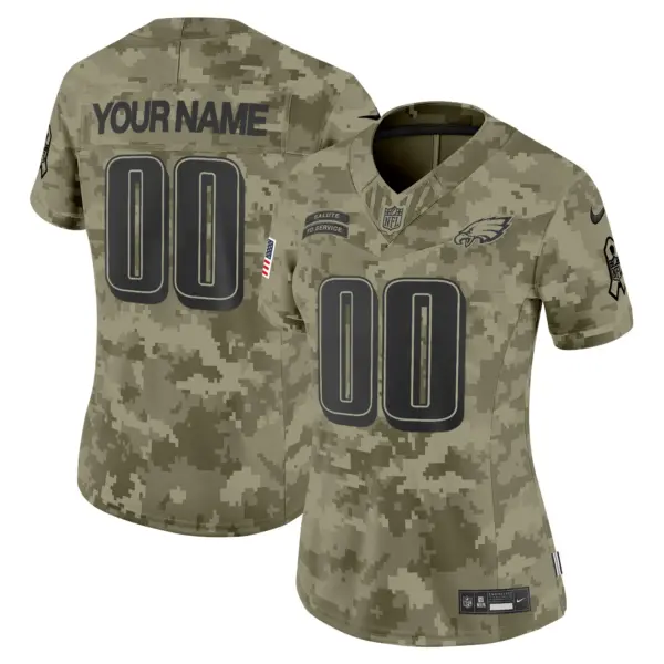 Women’s Philadelphia Eagles 2024 Salute To Service Vapor Limited Custom Jersey Olive Camo
