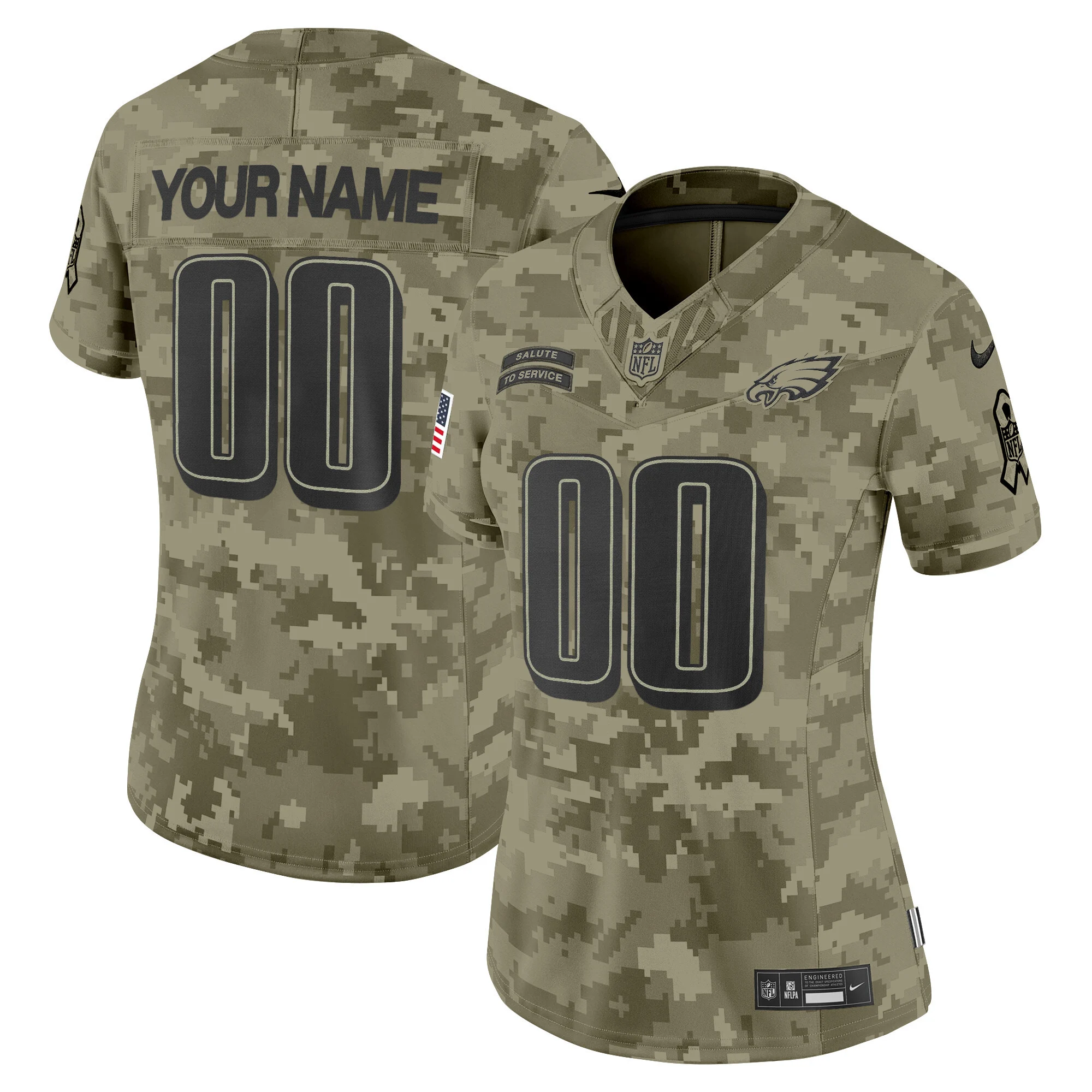 Women’s Philadelphia Eagles 2024 Salute To Service Vapor Limited Custom Jersey Olive Camo