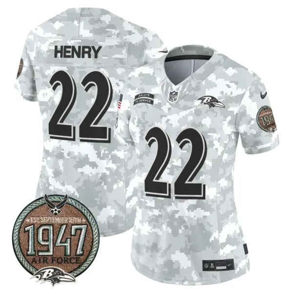 Womens Baltimore Ravens 2024 Salute To Service Establishment Year Patch Vapor Limited Jersey Derrick Henry Jersey Air Force