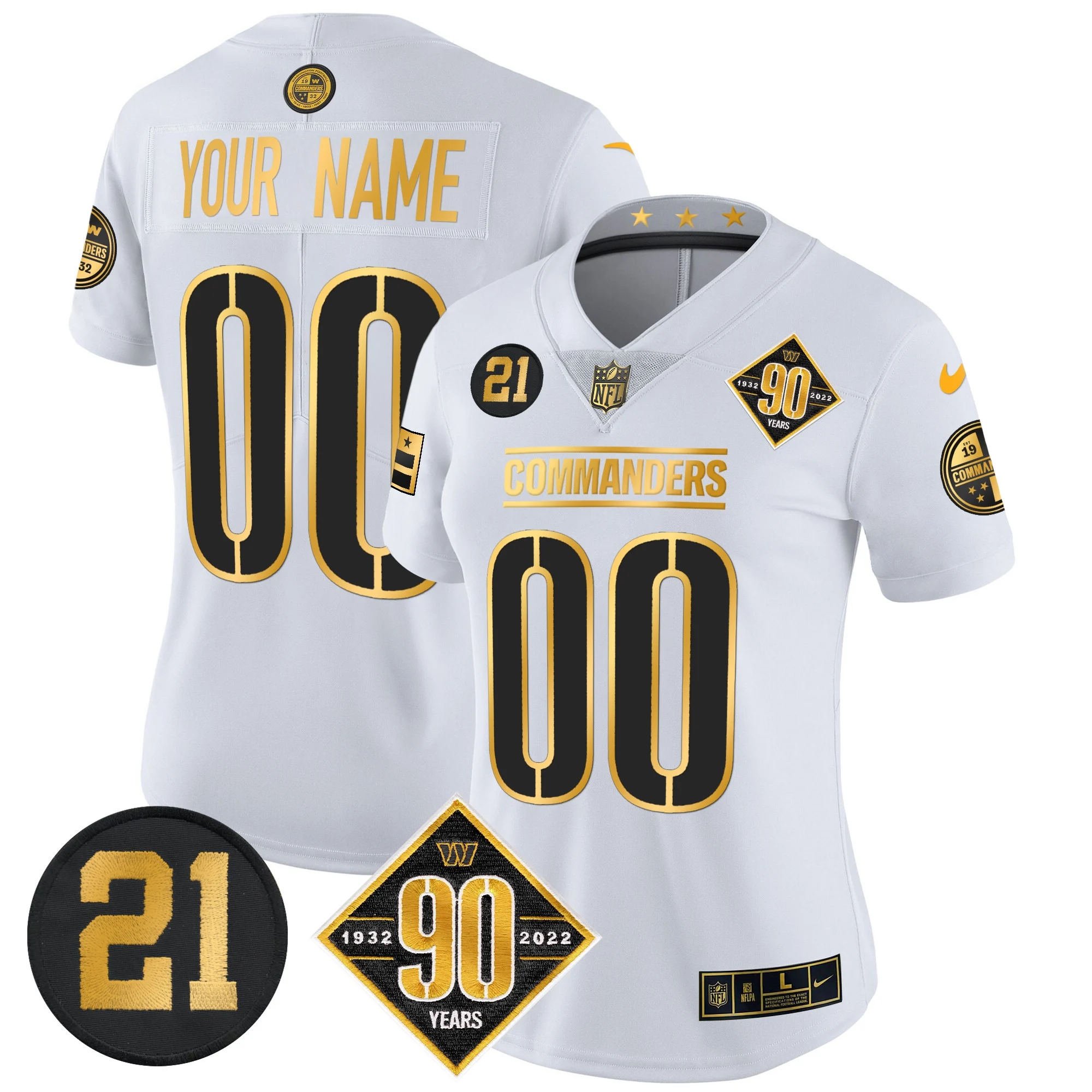 Women’s Washington Commanders 90Th Sean Taylor Patch Gold Vapor Limited Custom Jersey White