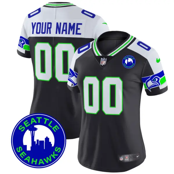 Women’s Seattle Seahawks 2024 Seattle City Patch Vapor Limited Custom Jersey Black Alternate