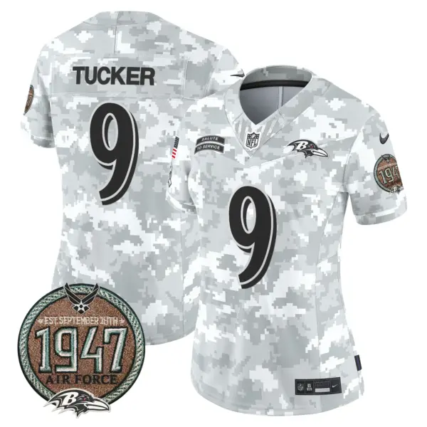 Womens Baltimore Ravens 2024 Salute To Service Establishment Year Patch Vapor Limited Jersey Justin Tucker Jersey Air Force