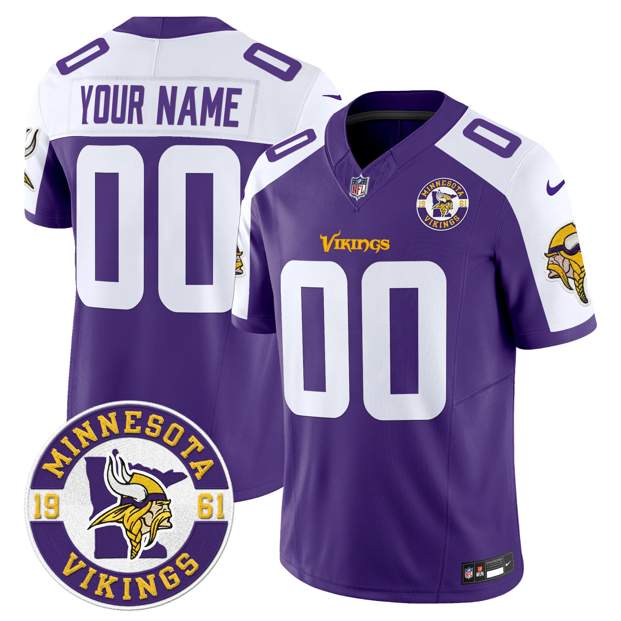 Minnesota Vikings King Of The North Patch Vapor Limited Custom Jersey Est 1961 Patch Purple Alternate