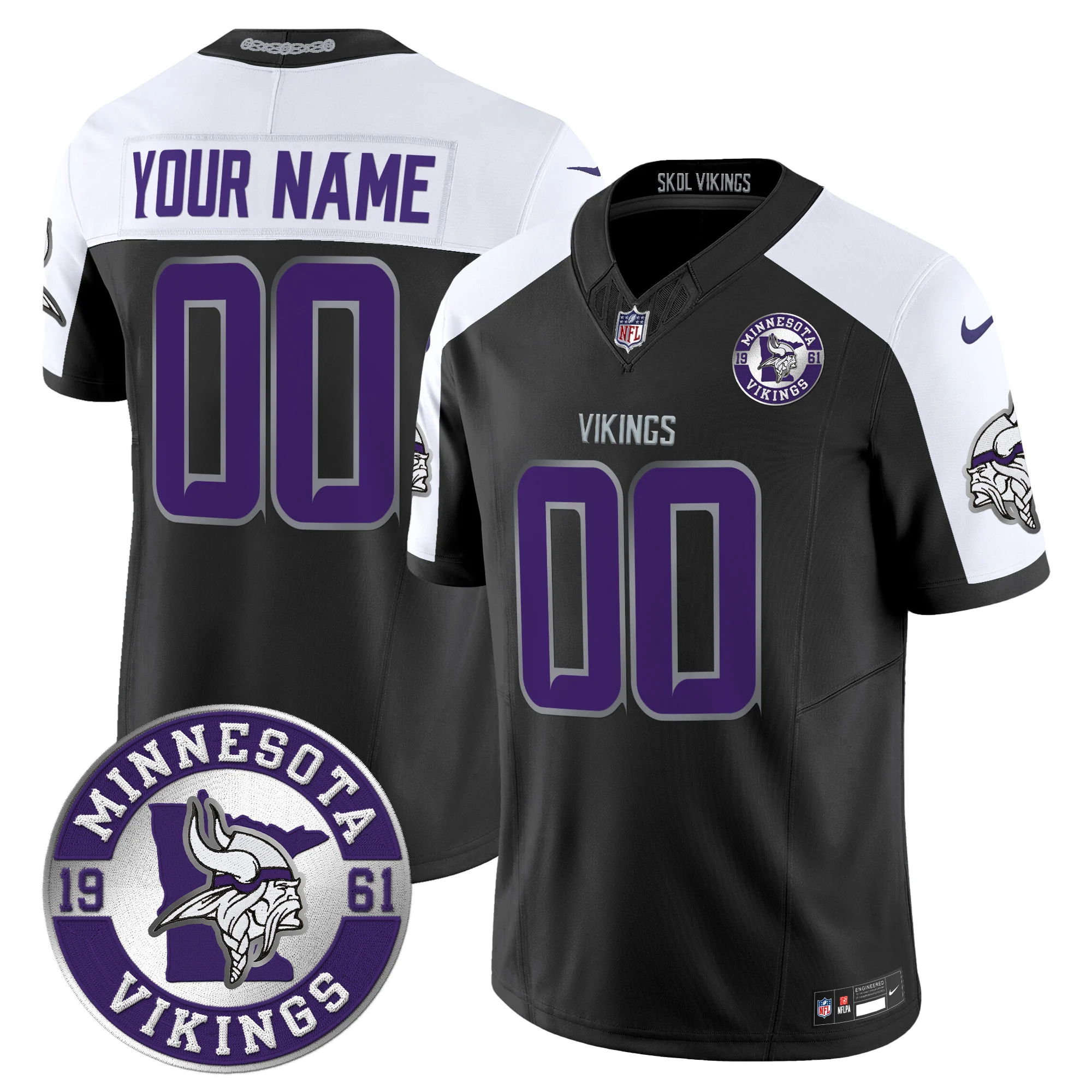 Minnesota Vikings 2024 Vapor Limited Custom Jersey Est 1961 Patch Black Alternate