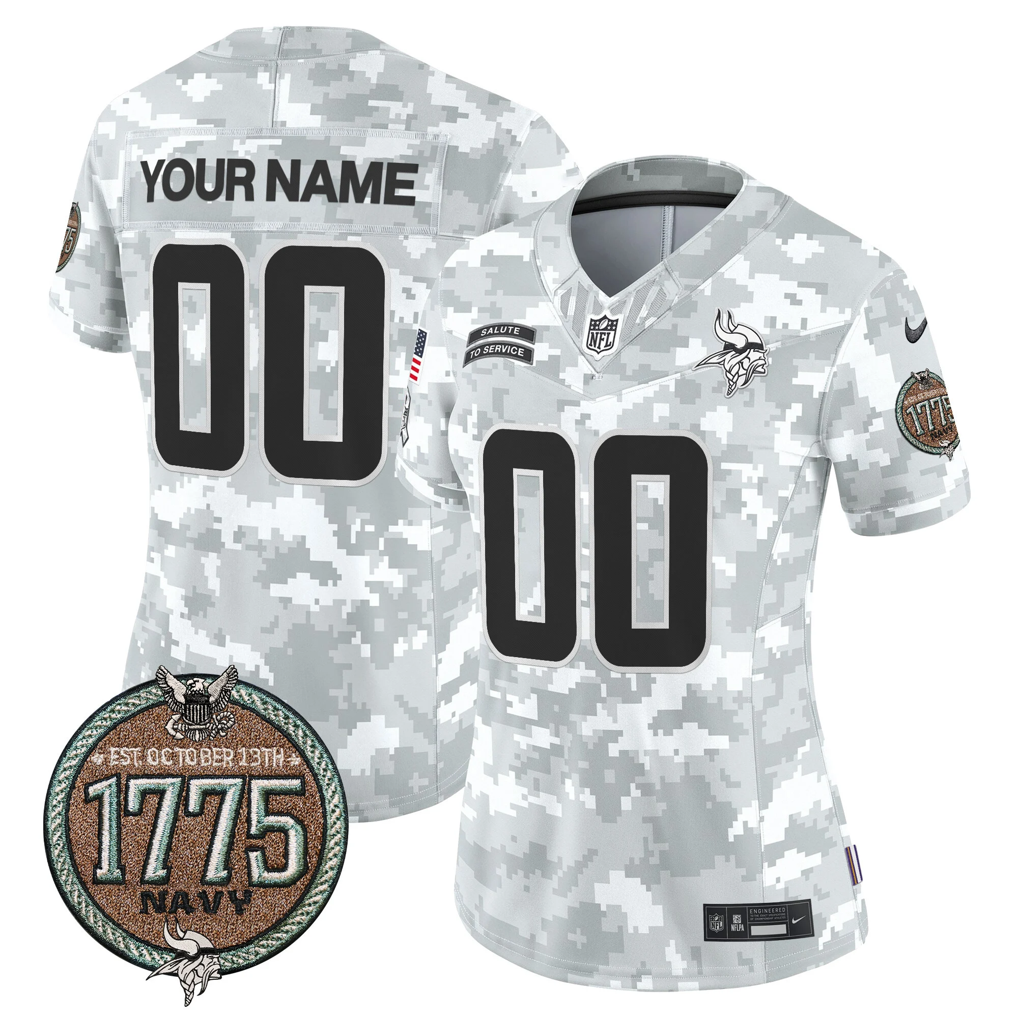 Women’s Minnesota Vikings 2024 Salute To Service Establishment Year Patch Vapor Limited Custom Jersey Navy