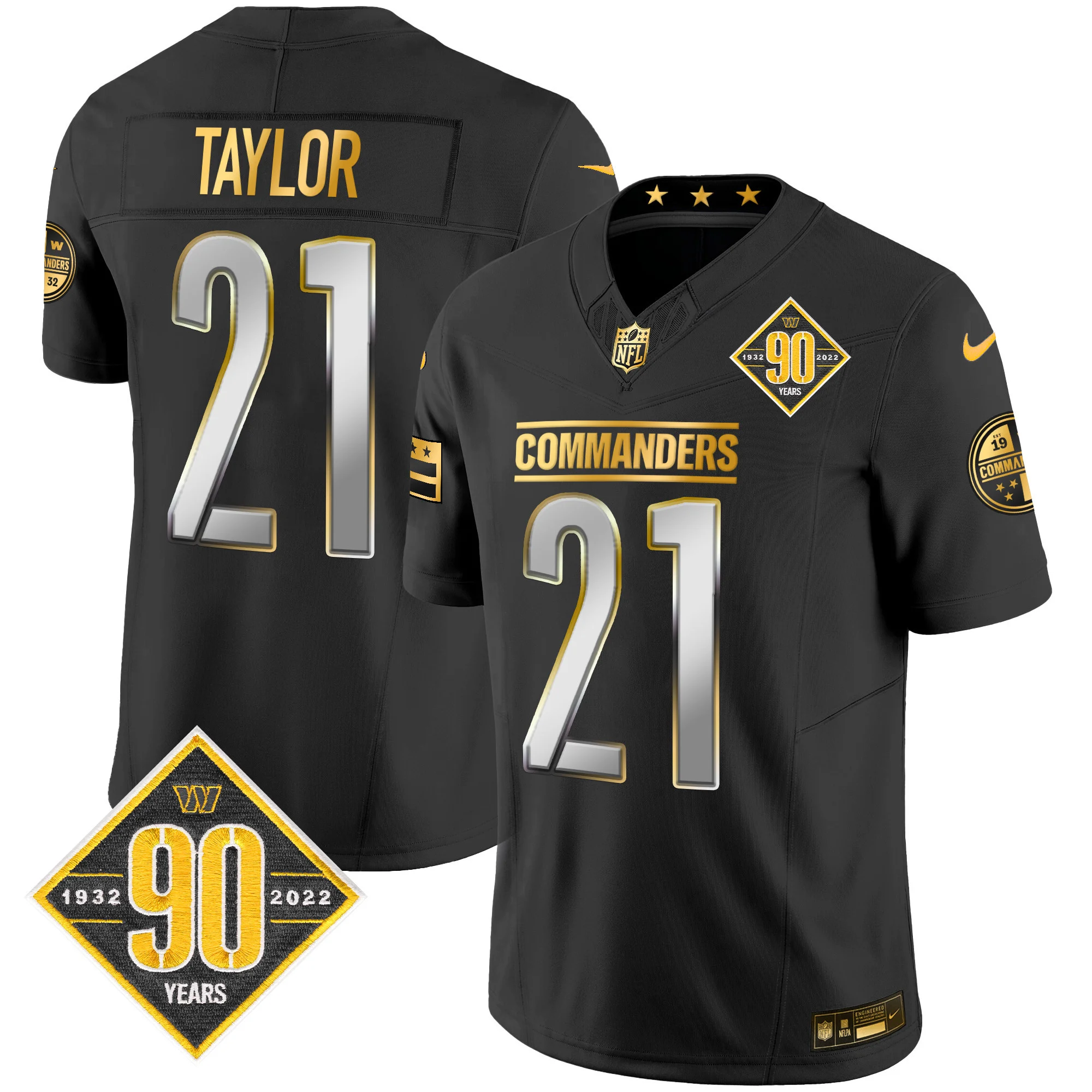 Mens Washington Commanders 90Th Anniversary Patch Gold Vapor Limited Jersey Sean Taylor Jersey Black Limited