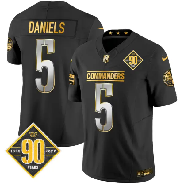 Mens Washington Commanders 90Th Anniversary Patch Gold Vapor Limited Jersey Jayden Daniels Jersey Black Limited