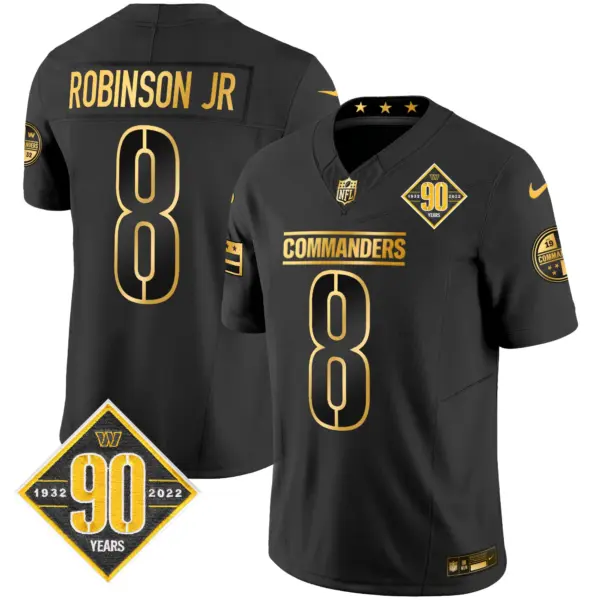 Mens Washington Commanders 90Th Anniversary Patch Gold Vapor Limited Jersey Robinson Jr Jersey Black Gold