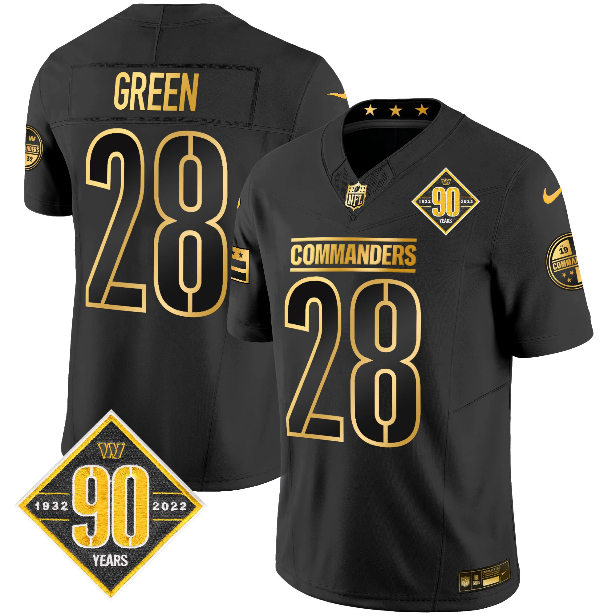 Mens Washington Commanders 90Th Anniversary Patch Gold Vapor Limited Jersey Darrell Green Jersey Black Gold