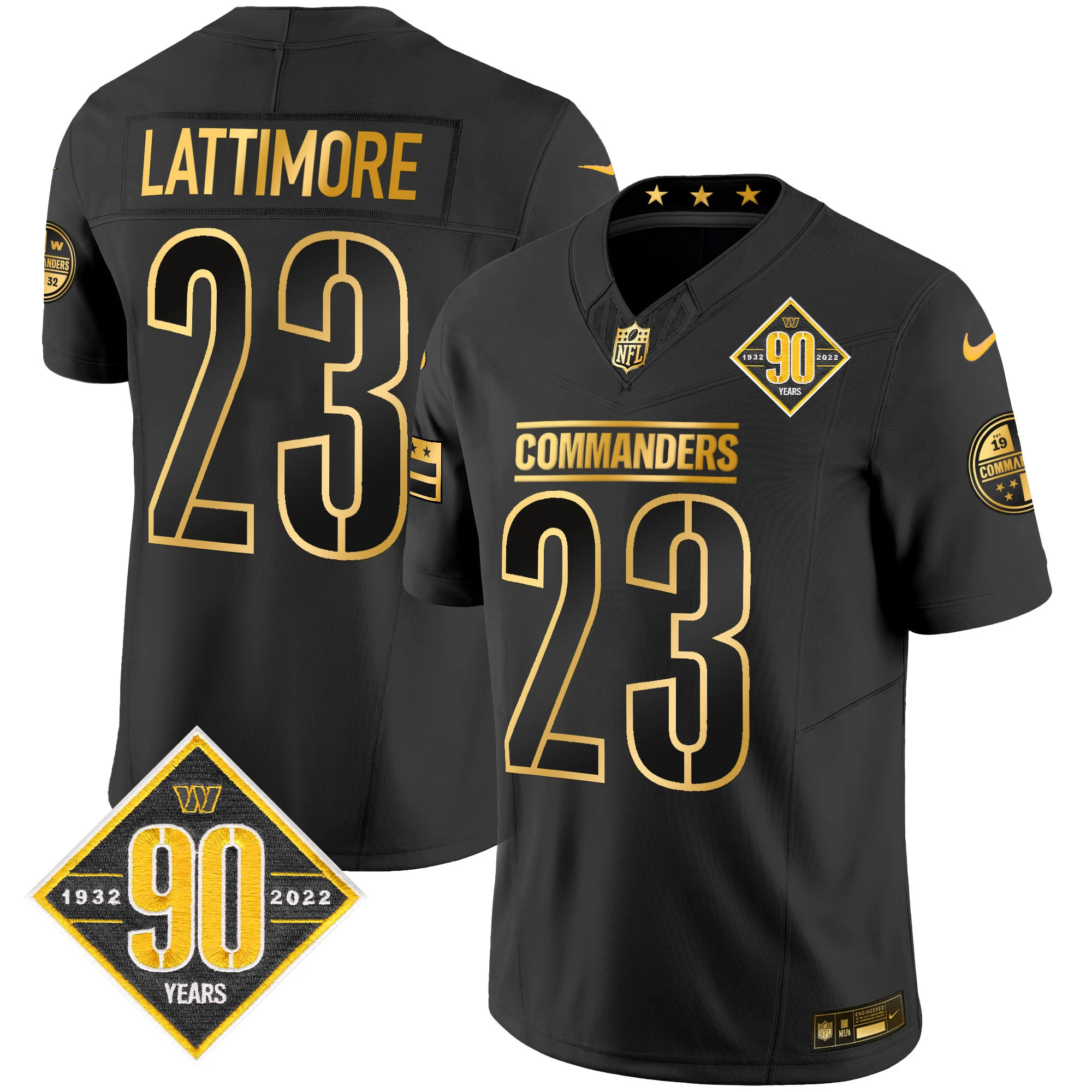 Mens Washington Commanders 90Th Anniversary Patch Gold Vapor Limited Jersey Marshon Lattimore Jersey Black Gold