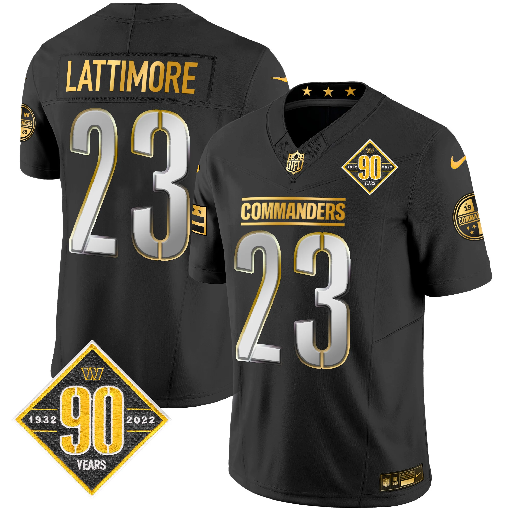 Mens Washington Commanders 90Th Anniversary Patch Gold Vapor Limited Jersey Marshon Lattimore Jersey Black Limited