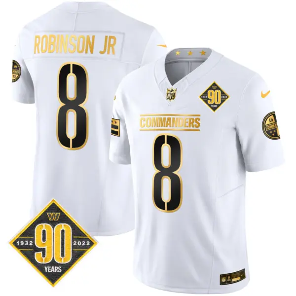 Mens Washington Commanders 90Th Anniversary Patch Gold Vapor Limited Jersey Robinson Jr Jersey White Gold