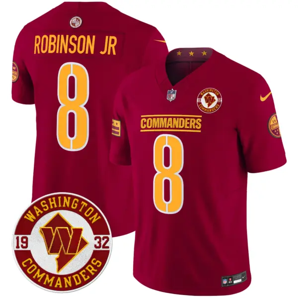 Mens Washington Commanders 2024 Vapor Limited Jersey Est 1932 Patch Robinson Jr Jersey Burgundy