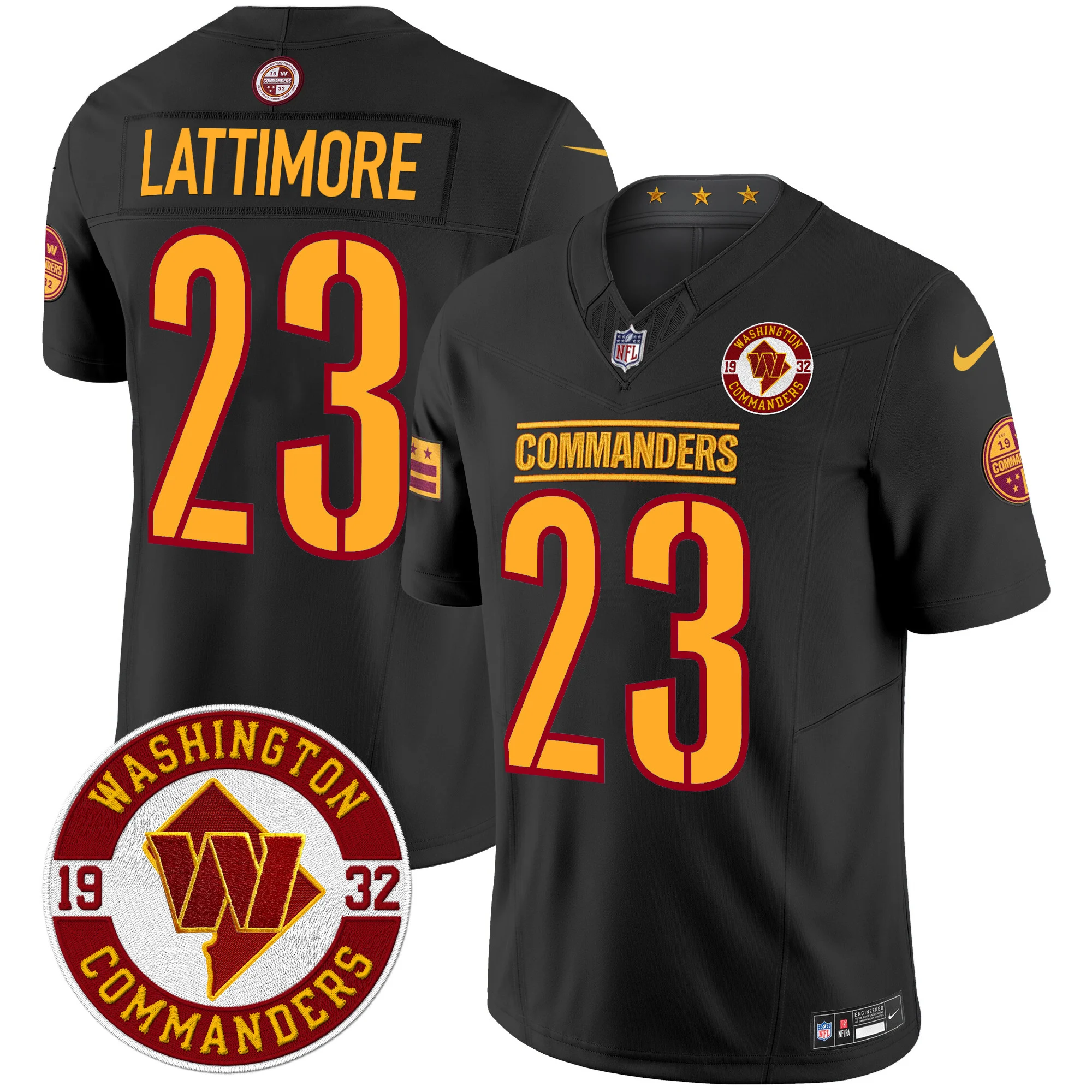 Mens Washington Commanders 2024 Vapor Limited Jersey Est 1932 Patch Marshon Lattimore Jersey Black