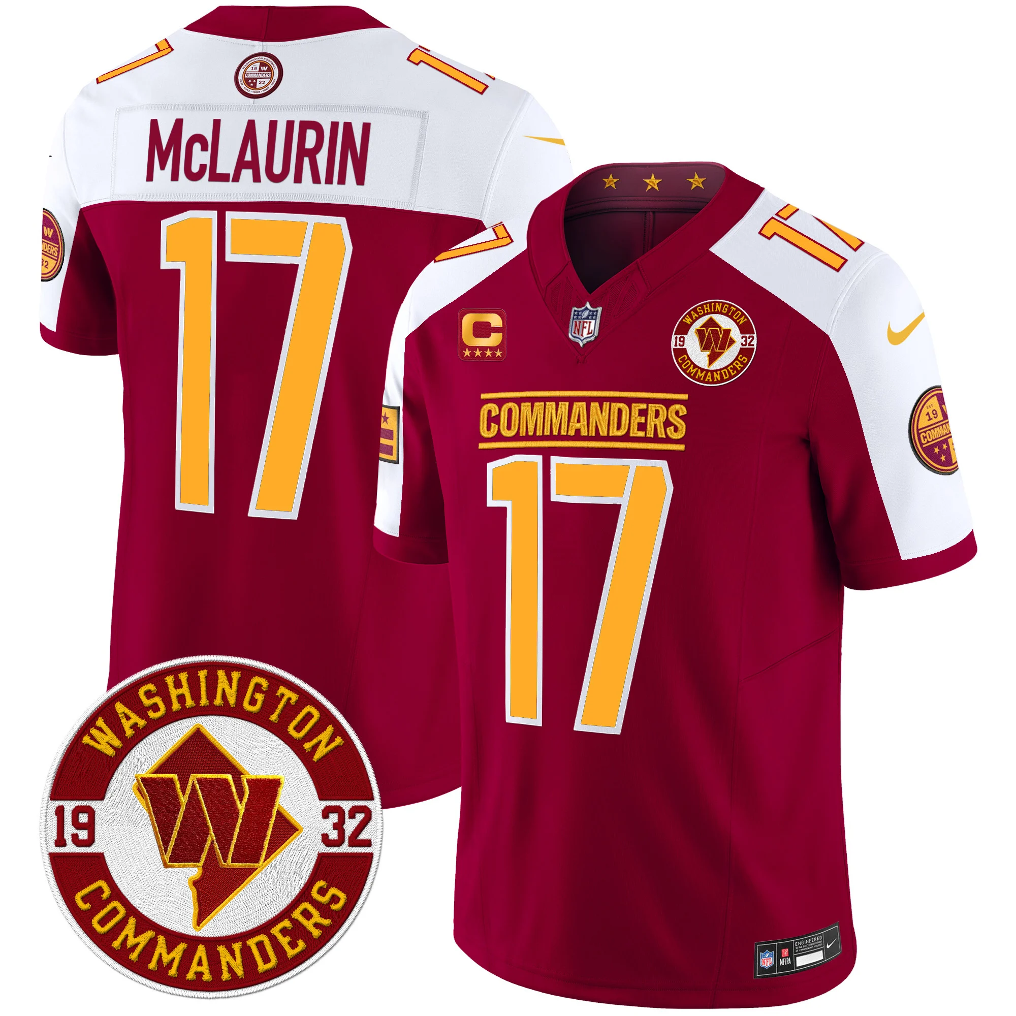 Mens Washington Commanders 2024 Vapor Limited Jersey Est 1932 Patch Terry Mclaurin Jersey Burgundy Alternate