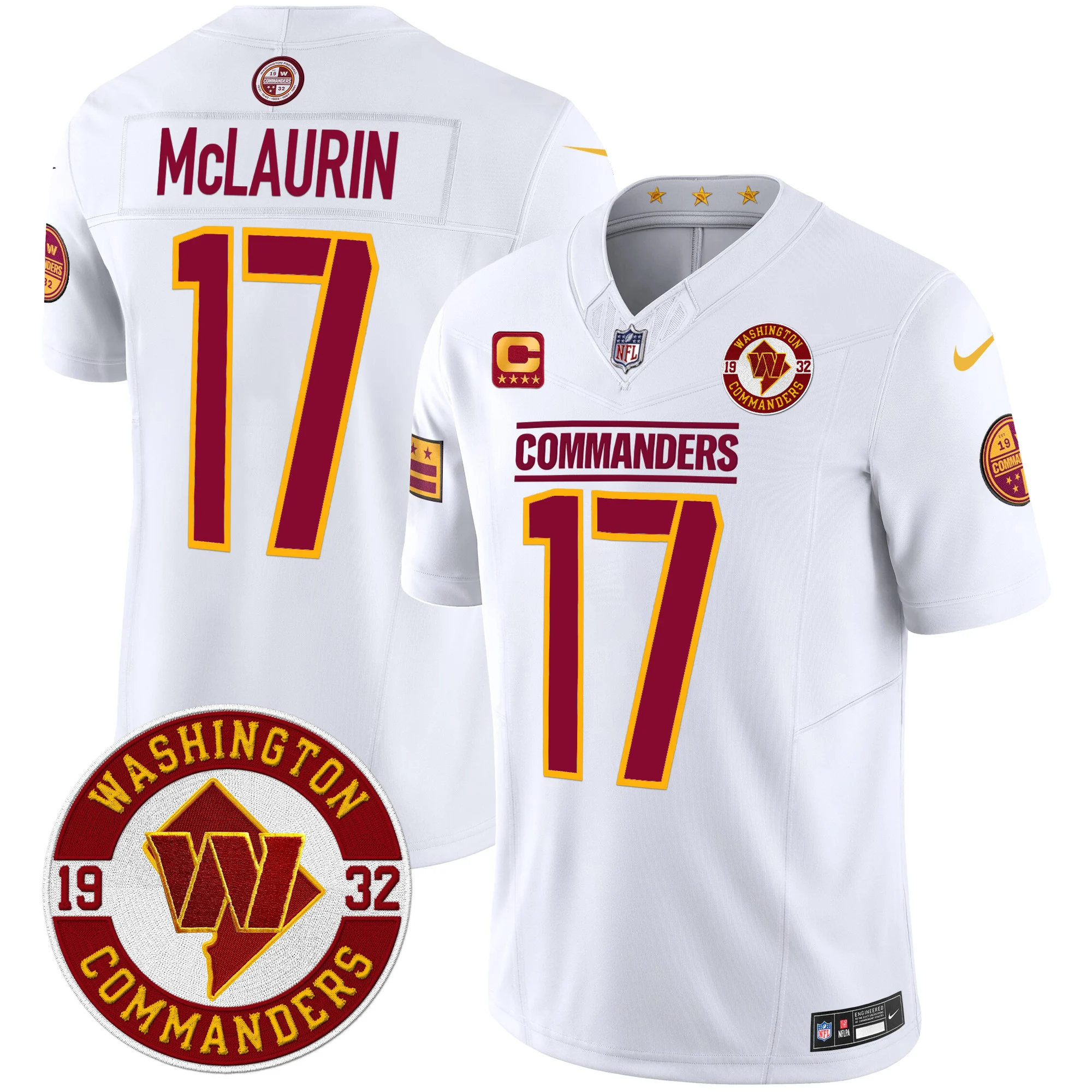 Mens Washington Commanders 2024 Vapor Limited Jersey Est 1932 Patch Terry Mclaurin Jersey White