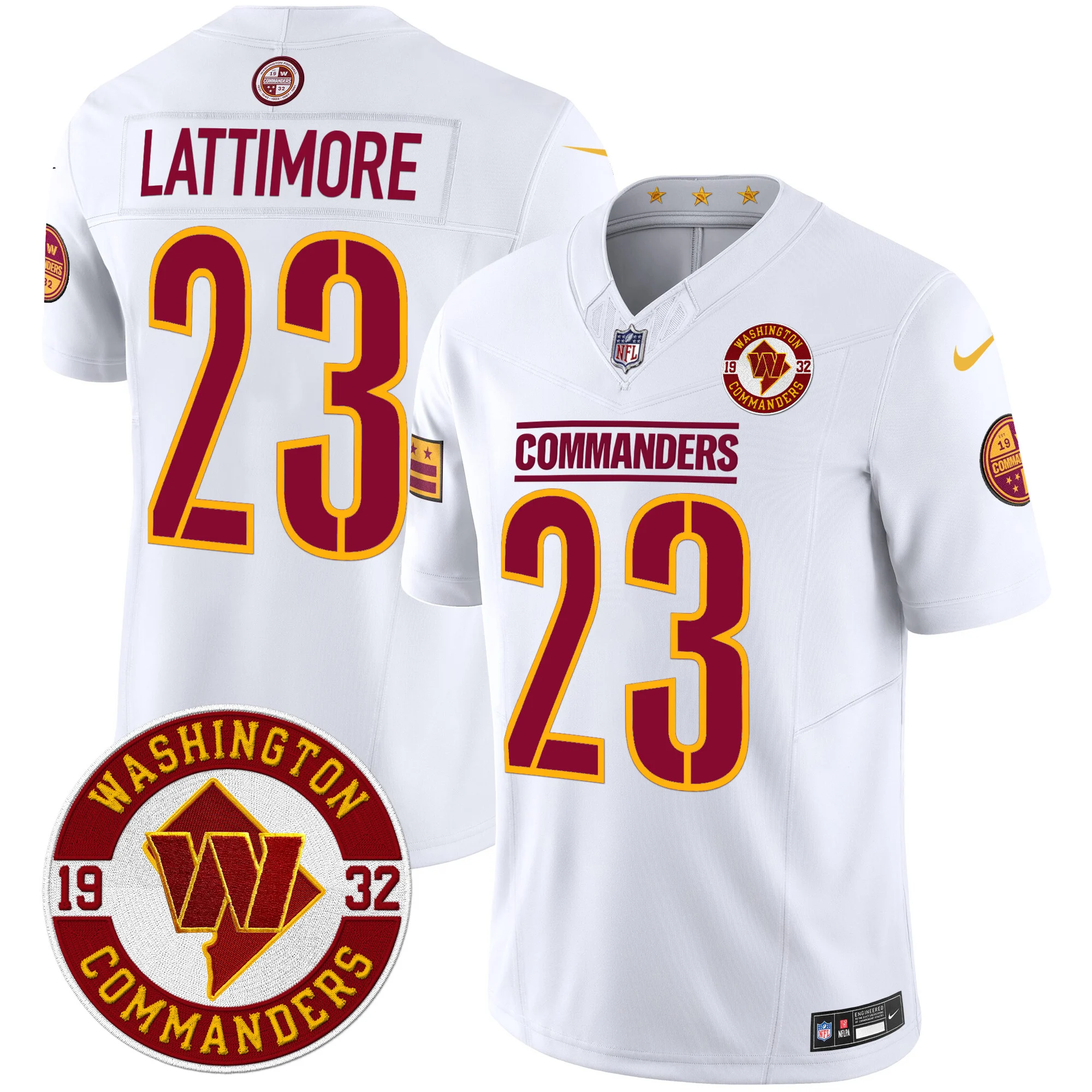 Mens Washington Commanders 2024 Vapor Limited Jersey Est 1932 Patch Marshon Lattimore Jersey White