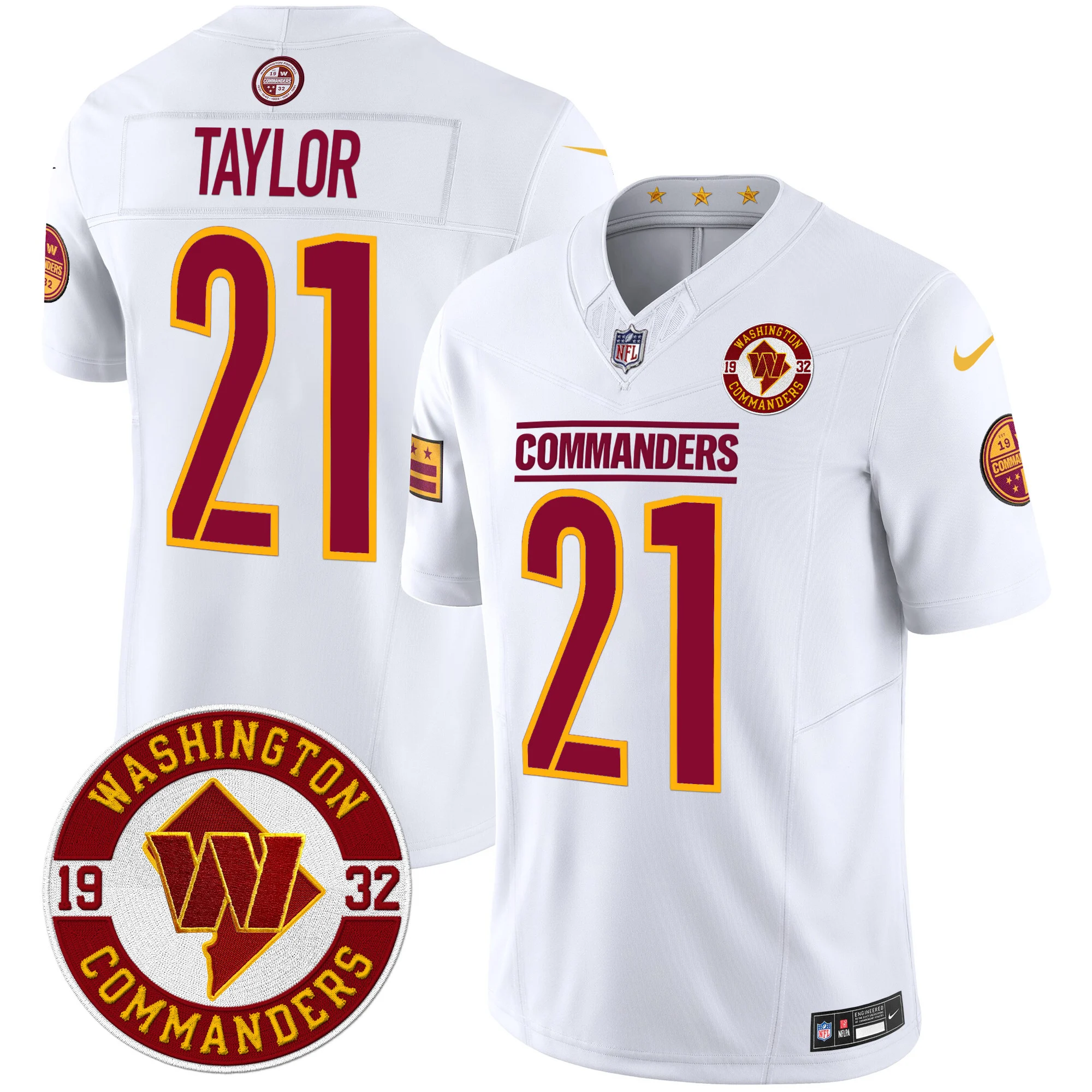Mens Washington Commanders 2024 Vapor Limited Jersey Est 1932 Patch Sean Taylor Jersey White
