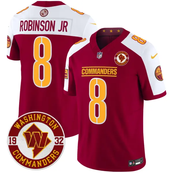 Mens Washington Commanders 2024 Vapor Limited Jersey Est 1932 Patch Robinson Jr Jersey Burgundy Alternate