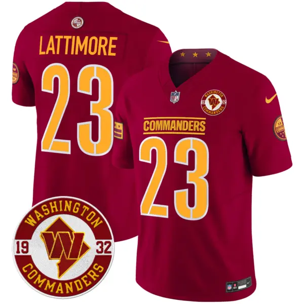 Mens Washington Commanders 2024 Vapor Limited Jersey Est 1932 Patch Marshon Lattimore Jersey Burgundy