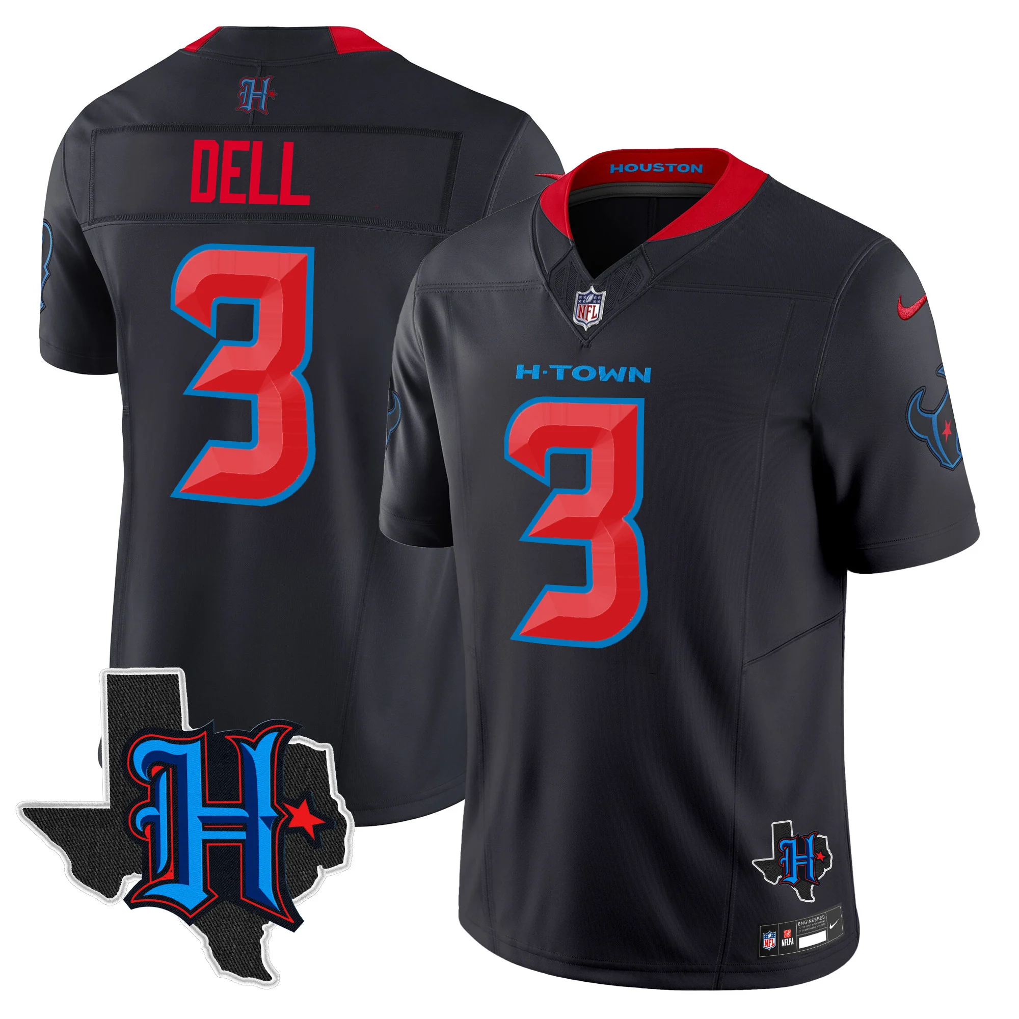 Mens Houston Texans 2024 Texas Patch Vapor Limited Jersey V2 Tank Dell Jersey Navy Limited