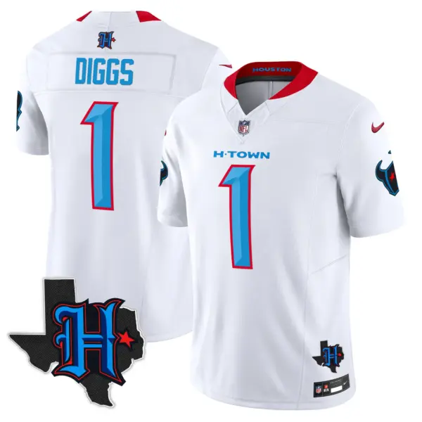 Mens Houston Texans 2024 Texas Patch Vapor Limited Jersey V2 Stefon Diggs Jersey White