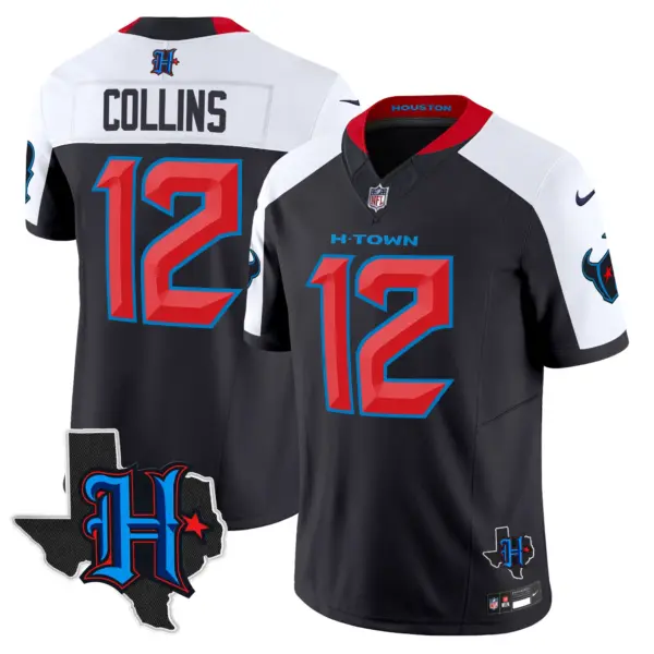 Mens Houston Texans 2024 Texas Patch Vapor Limited Jersey V2 Nico Collins Jersey Navy Alternate
