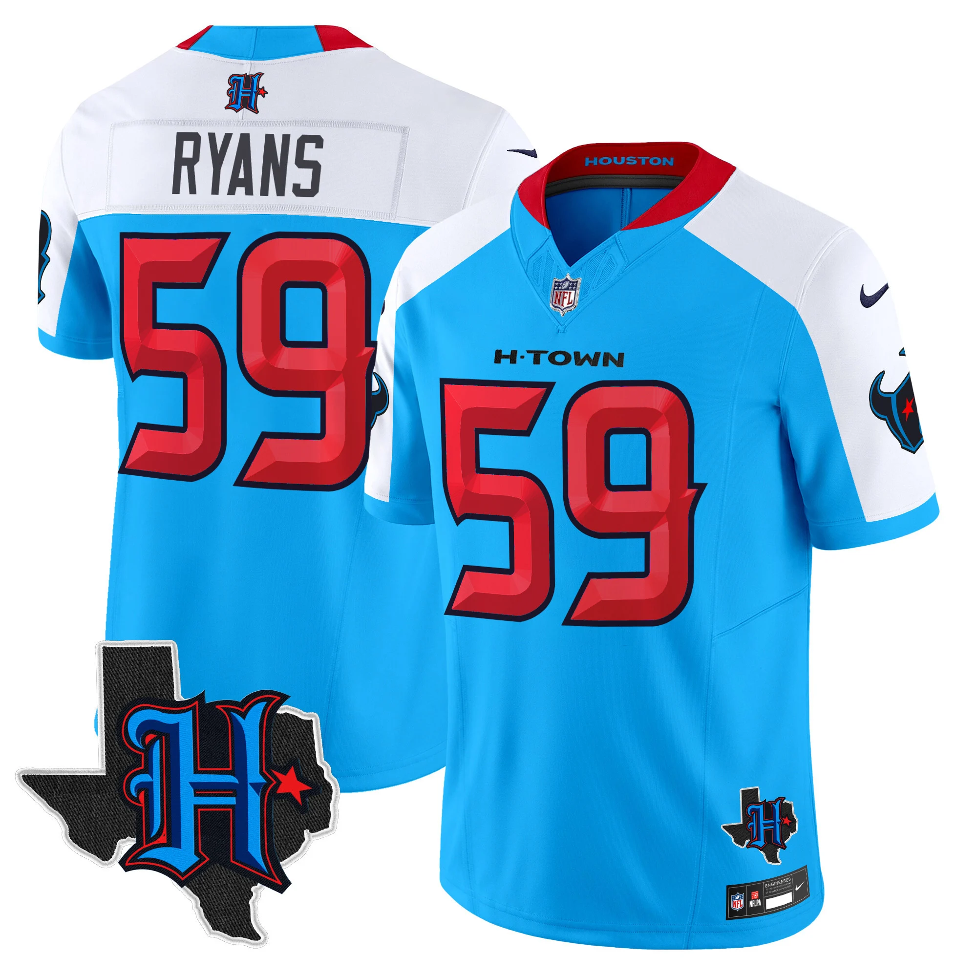 Mens Houston Texans 2024 Texas Patch Vapor Limited Jersey V2 Demeco Ryans Jersey Blue Alternate