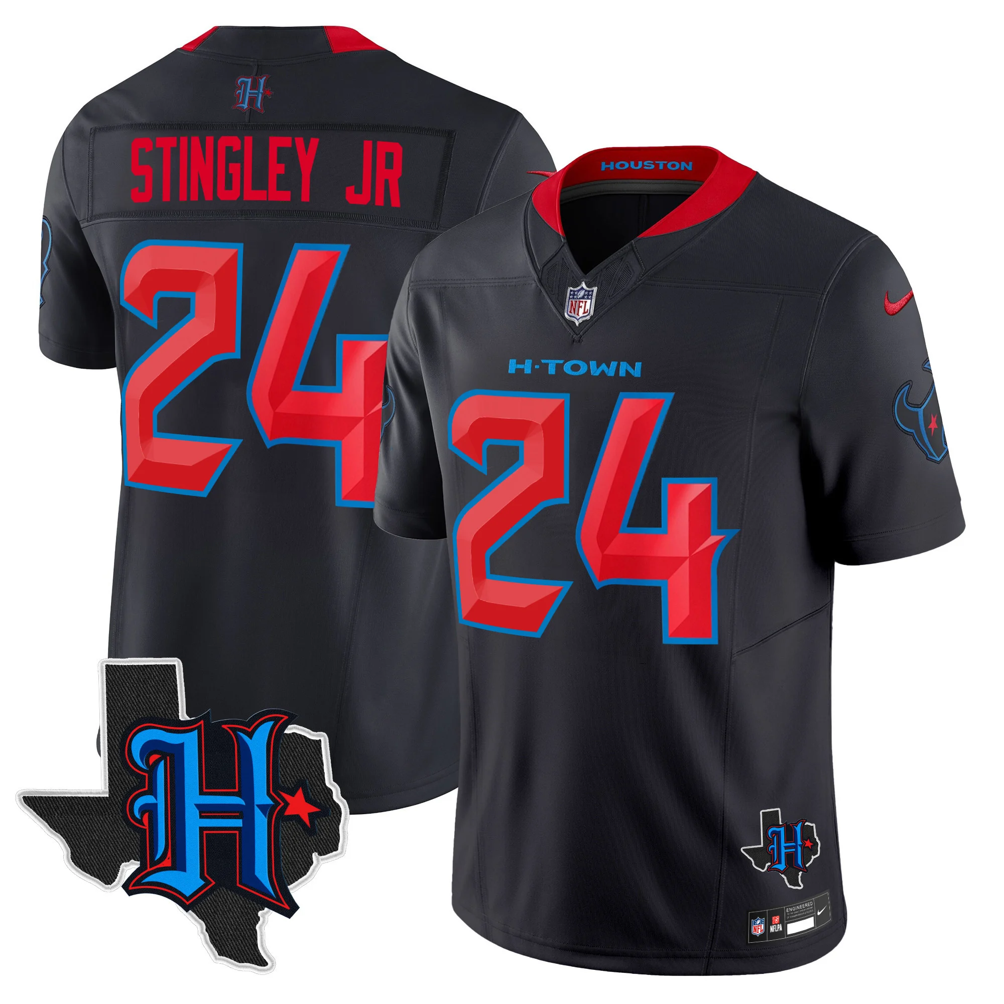 Mens Houston Texans 2024 Texas Patch Vapor Limited Jersey V2 Derek Stringley Jr Jersey Navy Limited