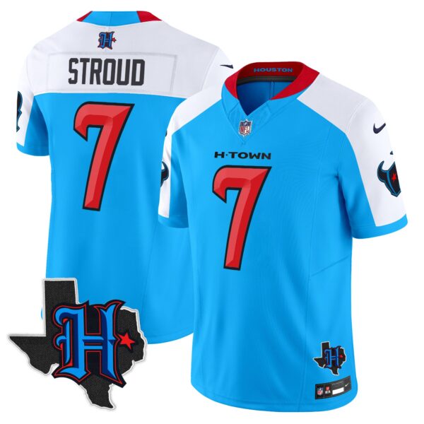 Mens Houston Texans 2024 Texas Patch Vapor Limited Jersey V2 Cjstroud Blue Alternate