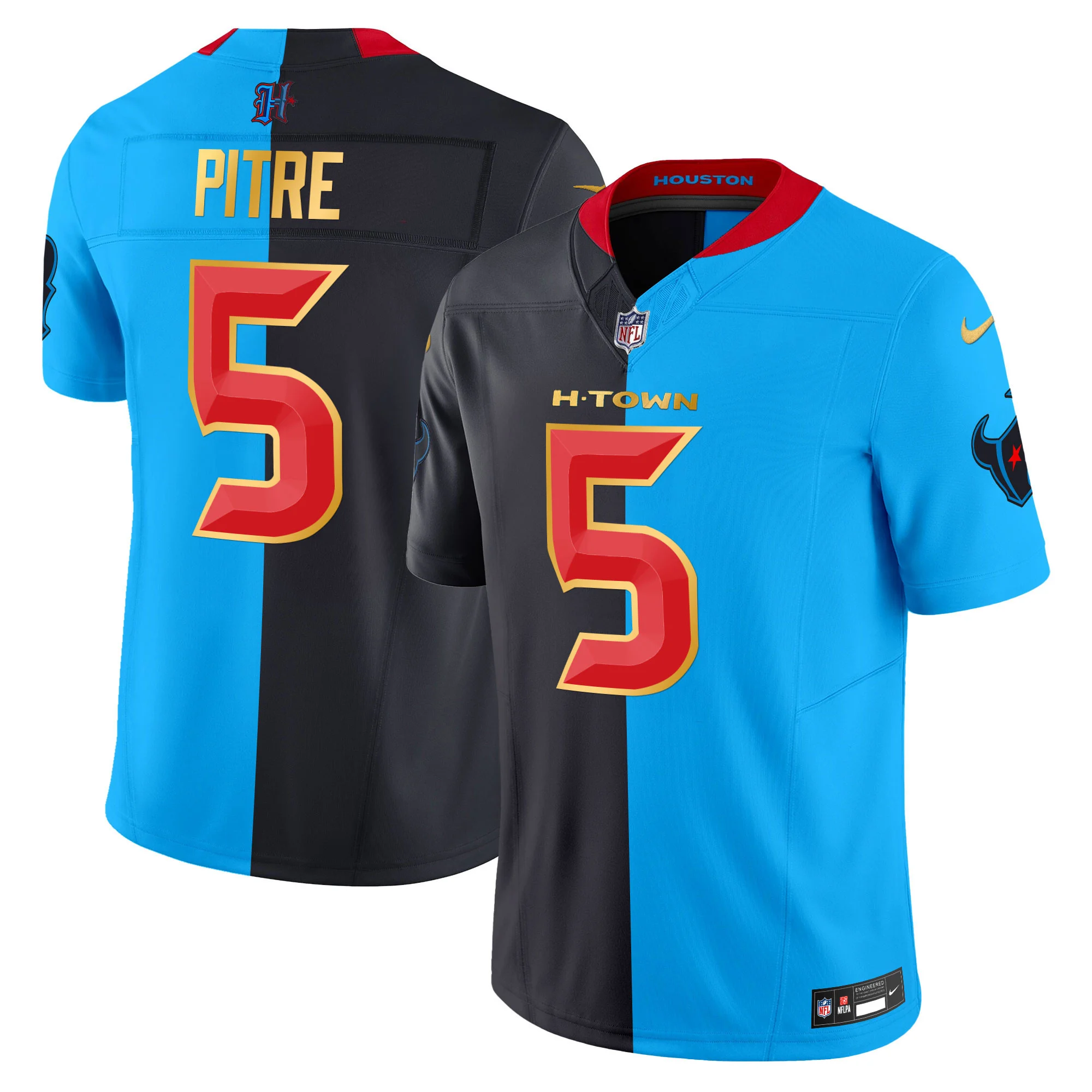 Mens Houston Texans 2024 Gold Trim Vapor Limited Jersey Jalen Pitre Jersey Split