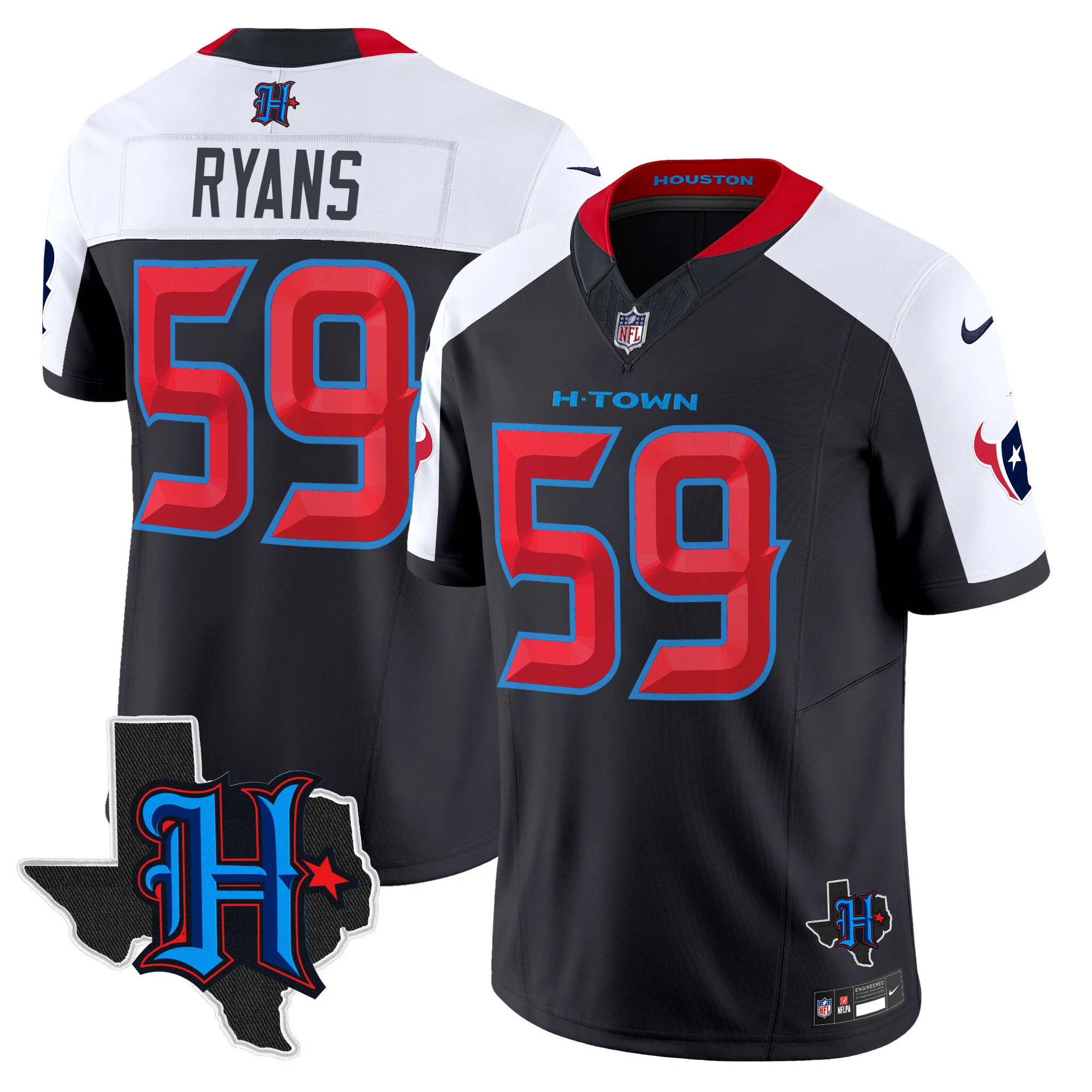 Mens Houston Texans 2024 Texas Patch Vapor Limited Jersey V2 Demeco Ryans Jersey Navy Alternate