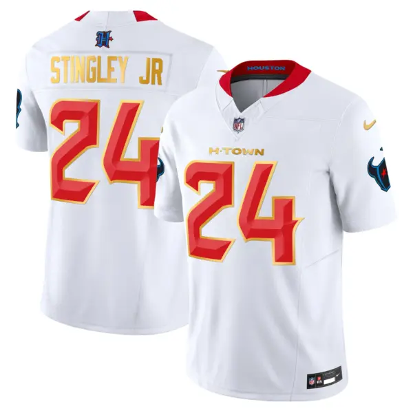 Mens Houston Texans 2024 Gold Trim Vapor Limited Jersey Derek Stringley Jr Jersey White