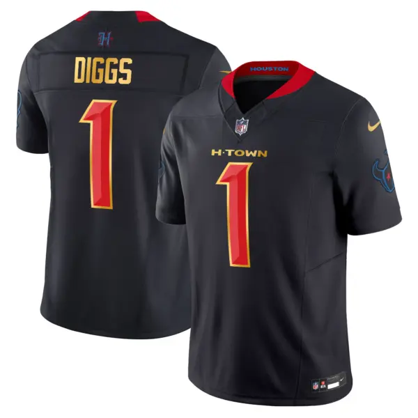Mens Houston Texans 2024 Gold Trim Vapor Limited Jersey Stefon Diggs Jersey Navy Limited