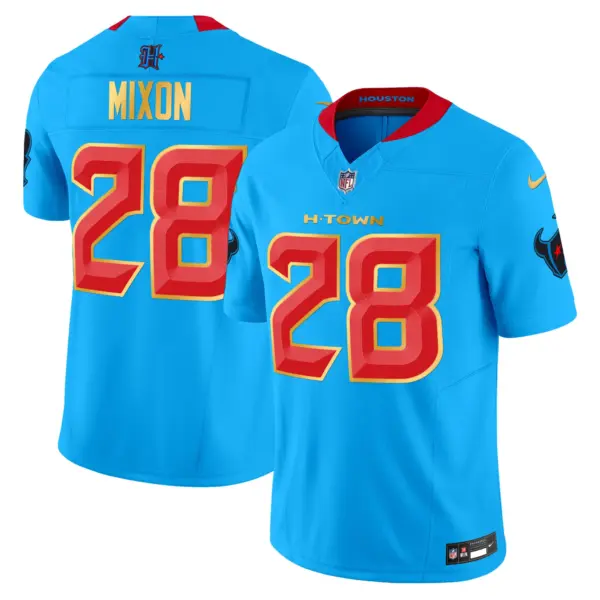 Mens Houston Texans 2024 Gold Trim Vapor Limited Jersey Joe Mixon Jersey Blue
