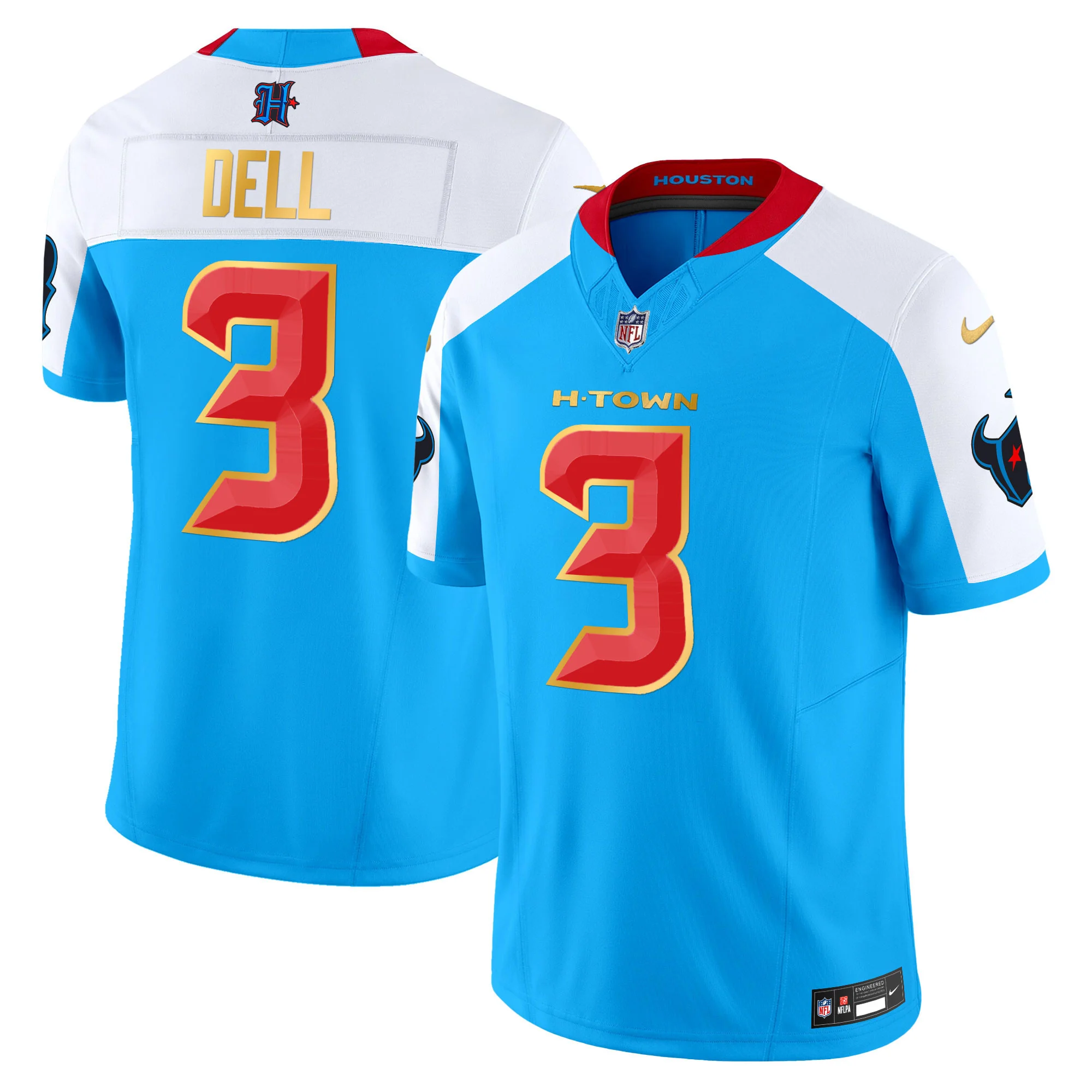 Mens Houston Texans 2024 Gold Trim Vapor Limited Jersey Tank Dell Jersey Blue Alternate