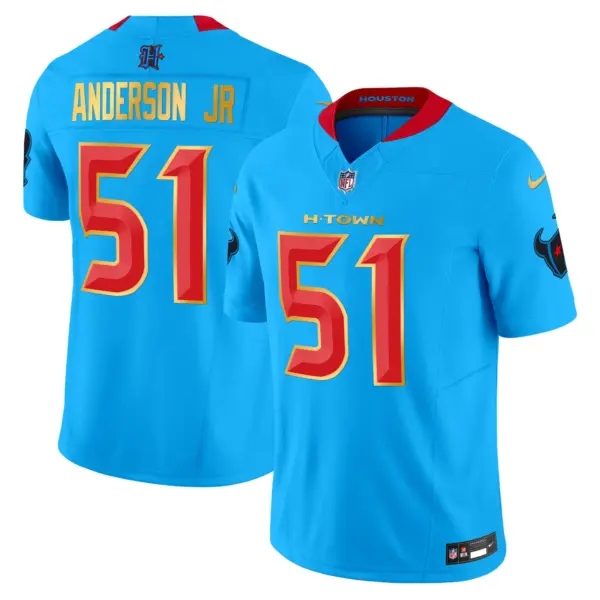 Mens Houston Texans 2024 Gold Trim Vapor Limited Jersey Will Anderson Jr Jersey Blue